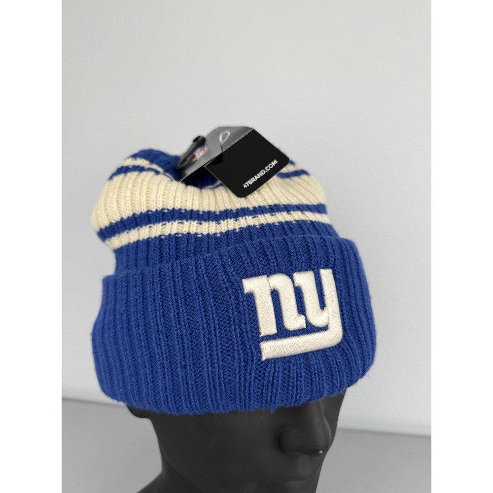 New York Giants '47 Brand Cuff Knit Beanie Hat Cap Ribbed Striped Logo NFL NWT